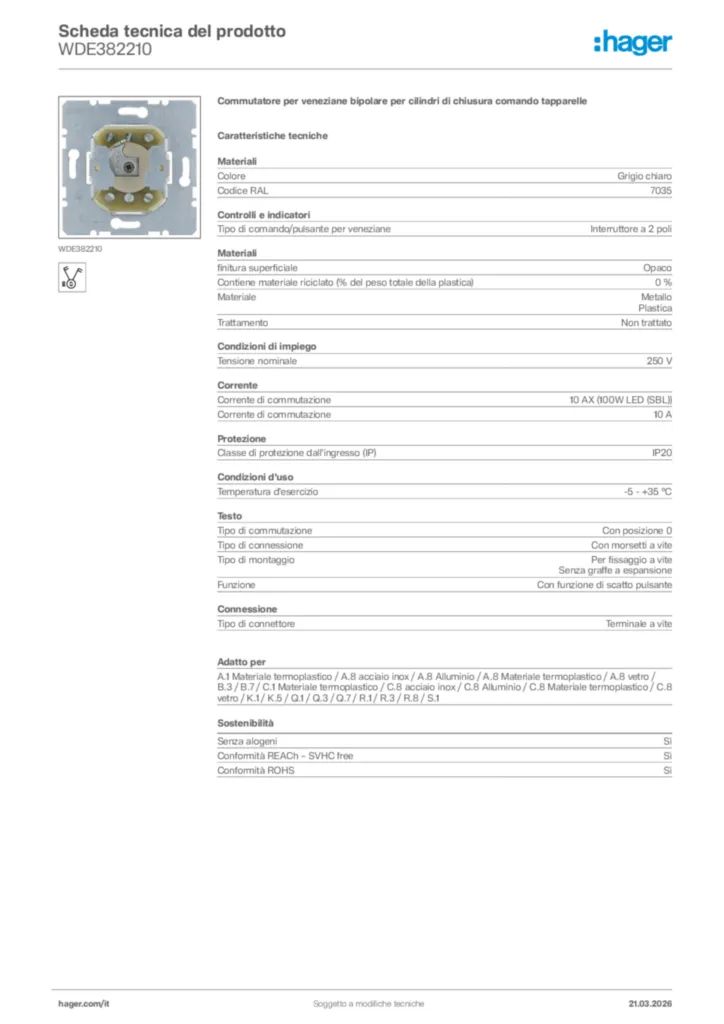 Immagine Hager Scheda tecnica del prodotto WDE382210 | Hager Italia