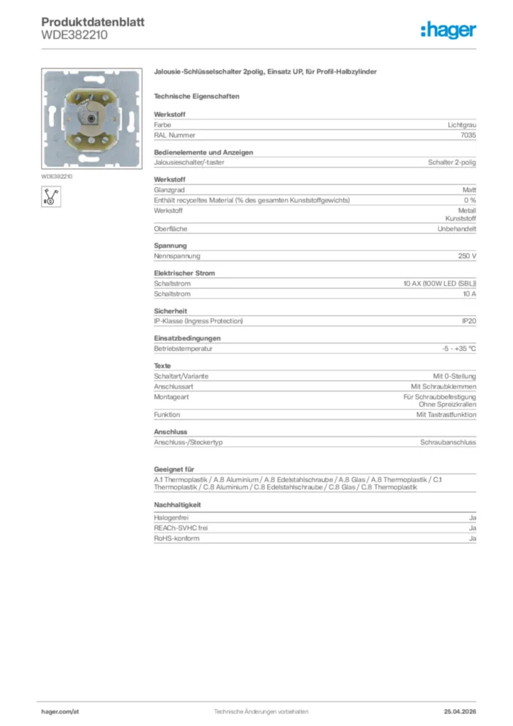 Bild Hager Produktdatenblatt WDE382210 | Hager Deutschland