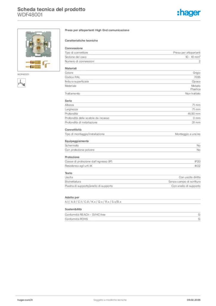 Immagine Hager Scheda tecnica del prodotto WDF48001 | Hager Italia