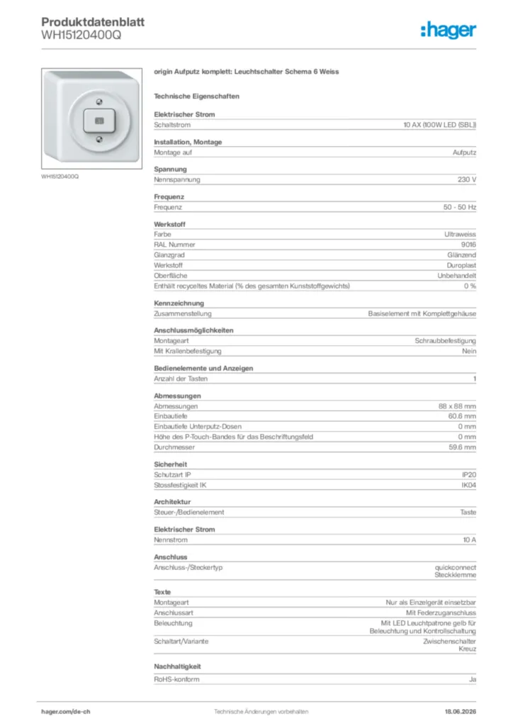 Bild Hager Produktdatenblatt WH15120400Q | Hager Schweiz