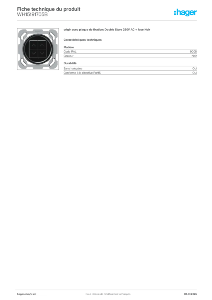 Image Hager Fiche technique du produit WH15191705B | Hager Suisse