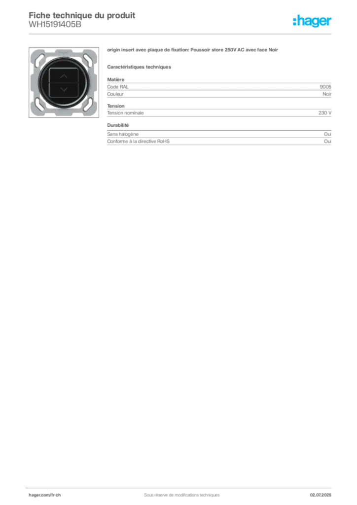 Image Hager Fiche technique du produit WH15191405B | Hager Suisse