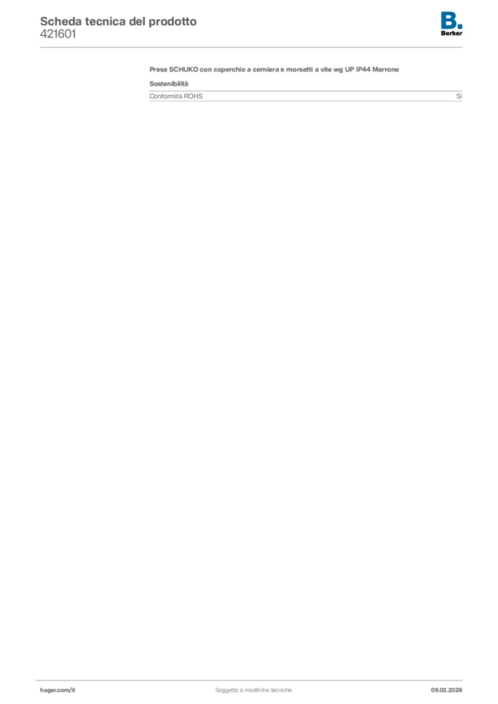 Immagine Berker Scheda tecnica del prodotto 421601 | Hager Italia