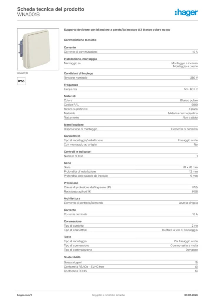 Immagine Hager Scheda tecnica del prodotto WNA001B | Hager Italia