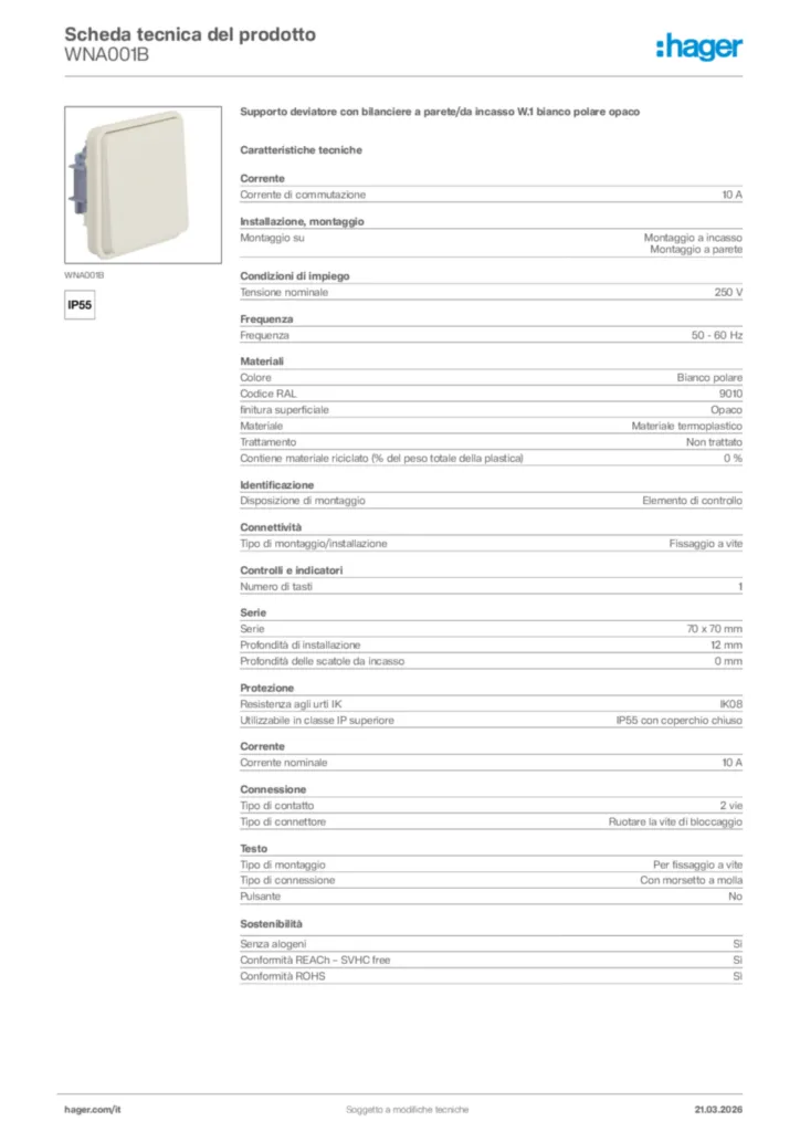 Immagine Hager Scheda tecnica del prodotto WNA001B | Hager Italia