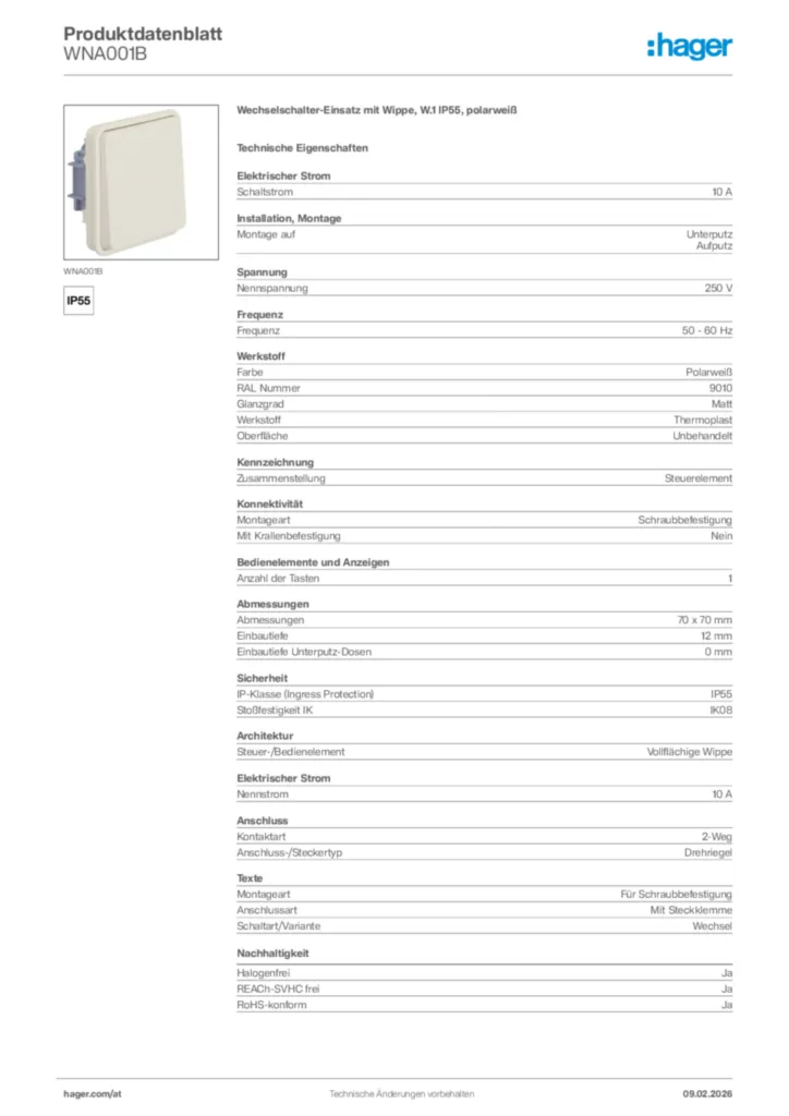 Bild Hager Produktdatenblatt WNA001B | Hager Deutschland