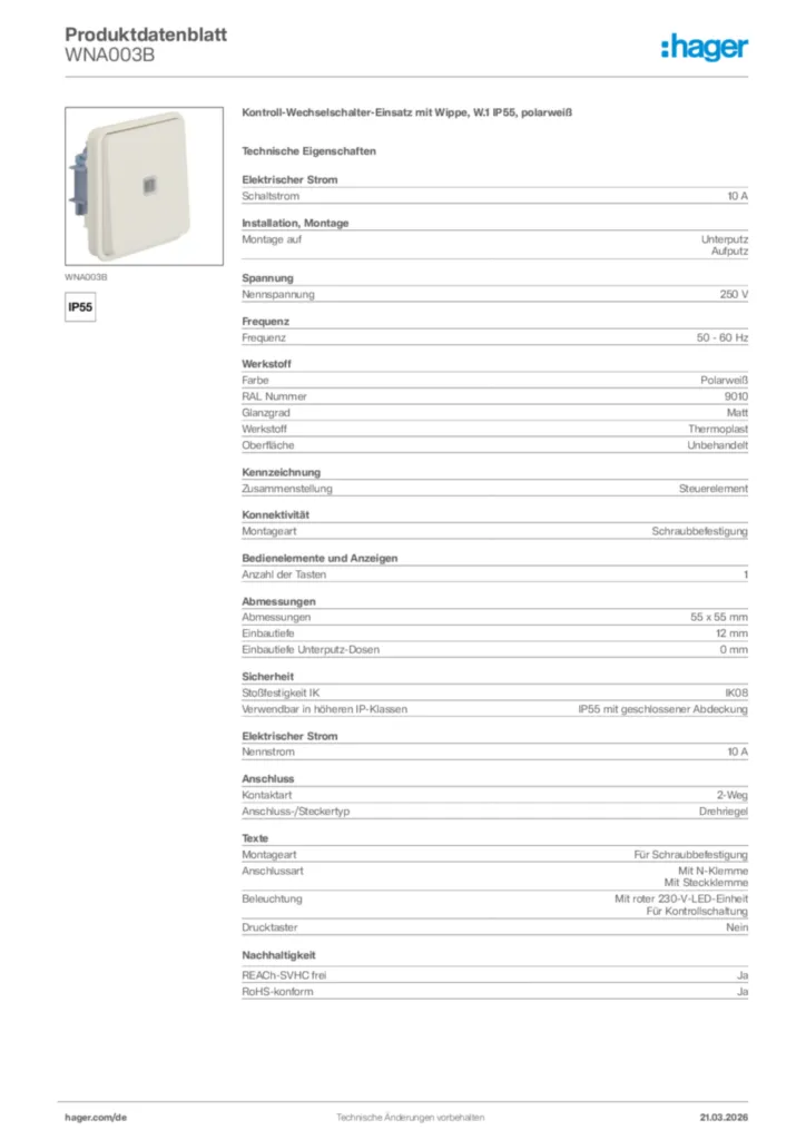 Bild Hager Produktdatenblatt WNA003B | Hager Deutschland