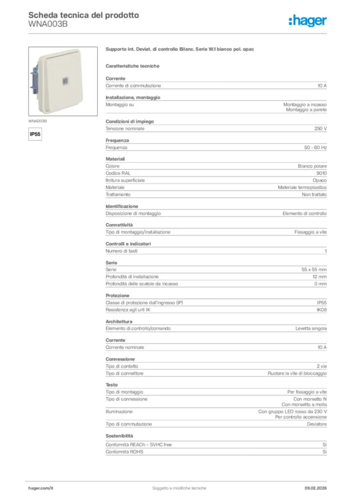 Immagine Hager Scheda tecnica del prodotto WNA003B | Hager Italia