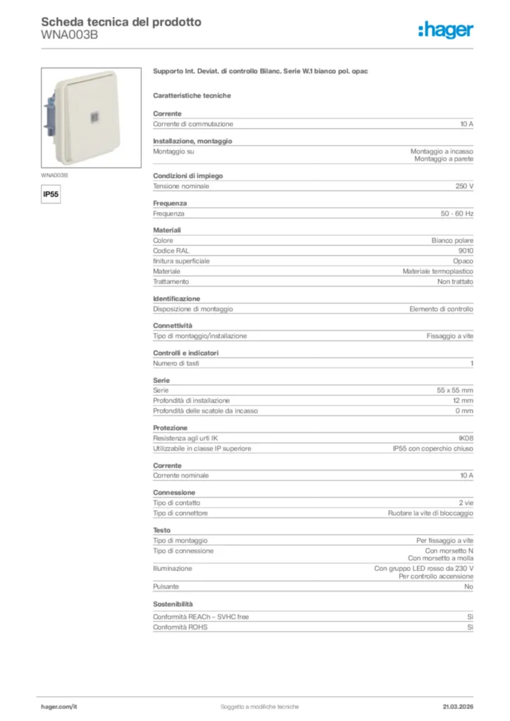 Immagine Hager Scheda tecnica del prodotto WNA003B | Hager Italia