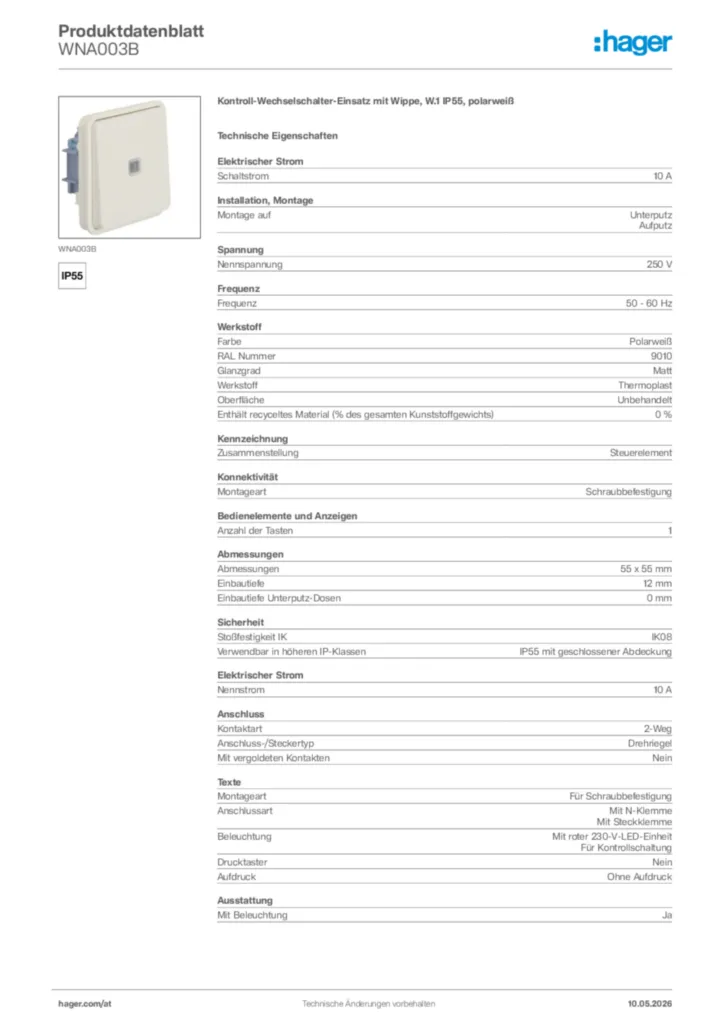 Bild Hager Produktdatenblatt WNA003B | Hager Deutschland