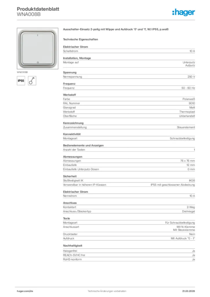 Bild Hager Produktdatenblatt WNA008B | Hager Deutschland