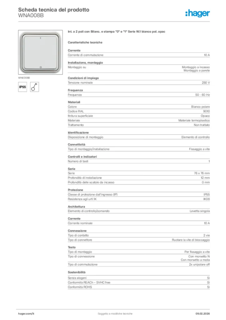 Immagine Hager Scheda tecnica del prodotto WNA008B | Hager Italia