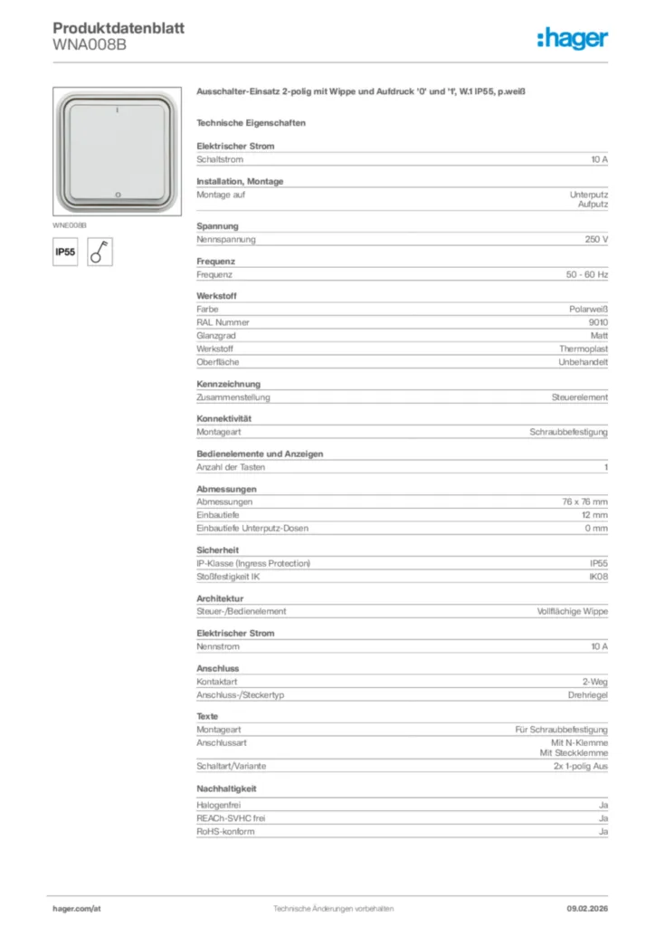 Bild Hager Produktdatenblatt WNA008B | Hager Deutschland