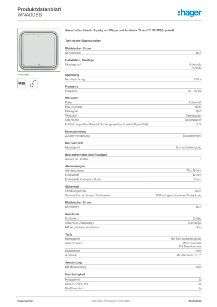 Bild Hager Produktdatenblatt WNA008B | Hager Deutschland