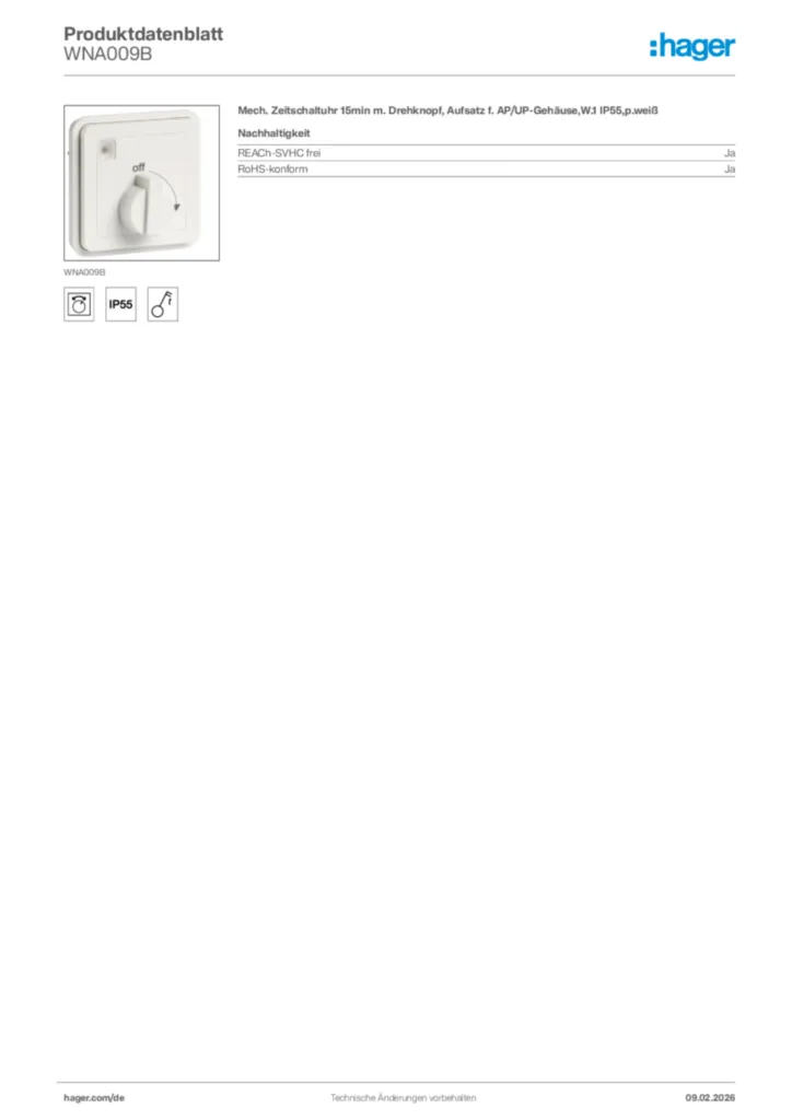 Bild Hager Produktdatenblatt WNA009B | Hager Deutschland