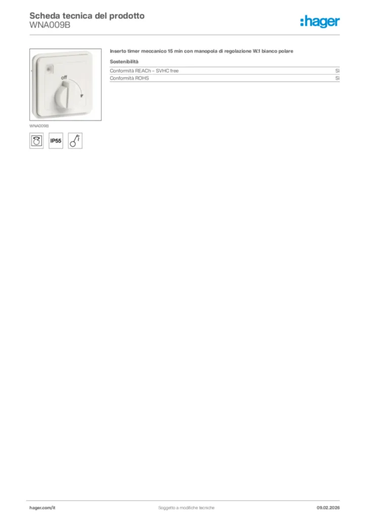 Immagine Hager Scheda tecnica del prodotto WNA009B | Hager Italia