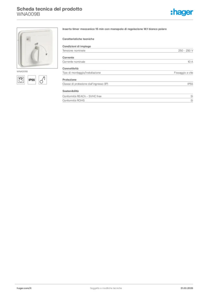 Immagine Hager Scheda tecnica del prodotto WNA009B | Hager Italia