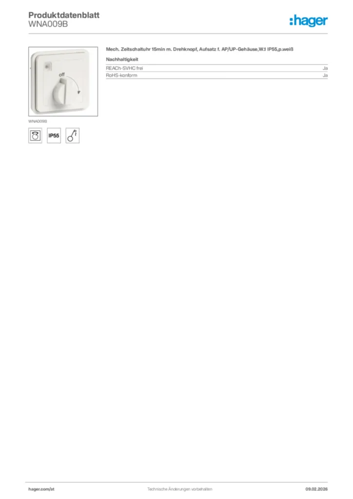 Bild Hager Produktdatenblatt WNA009B | Hager Deutschland