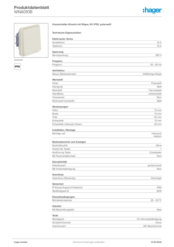 Bild Hager Produktdatenblatt WNA010B | Hager Deutschland