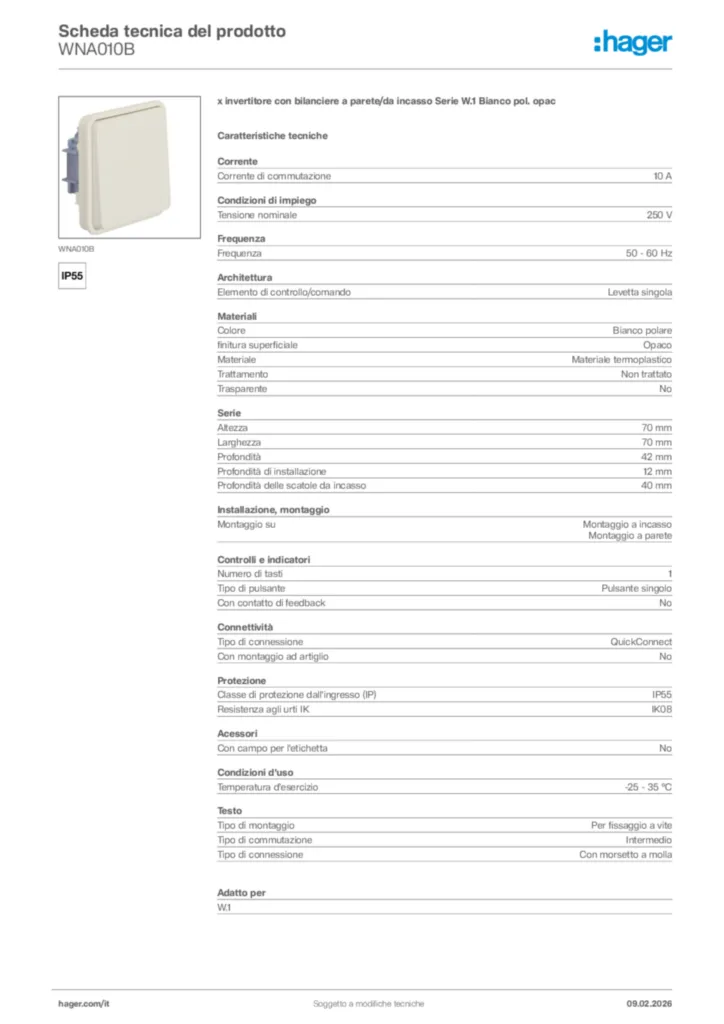 Immagine Hager Scheda tecnica del prodotto WNA010B | Hager Italia