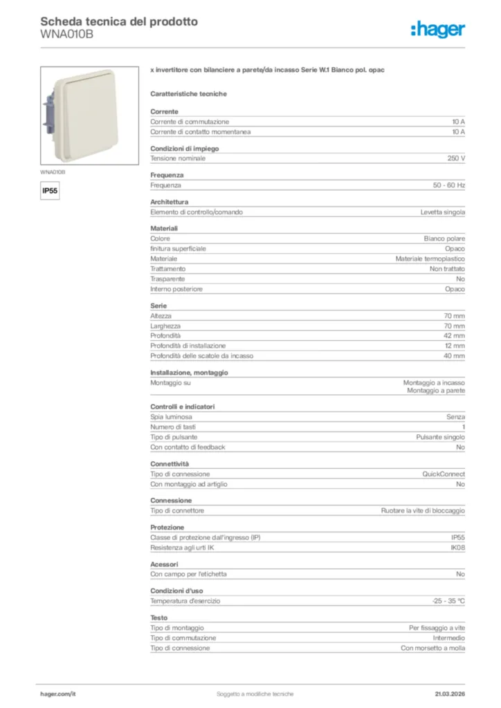 Immagine Hager Scheda tecnica del prodotto WNA010B | Hager Italia