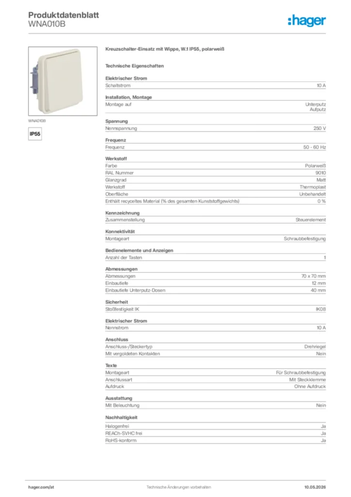 Bild Hager Produktdatenblatt WNA010B | Hager Deutschland