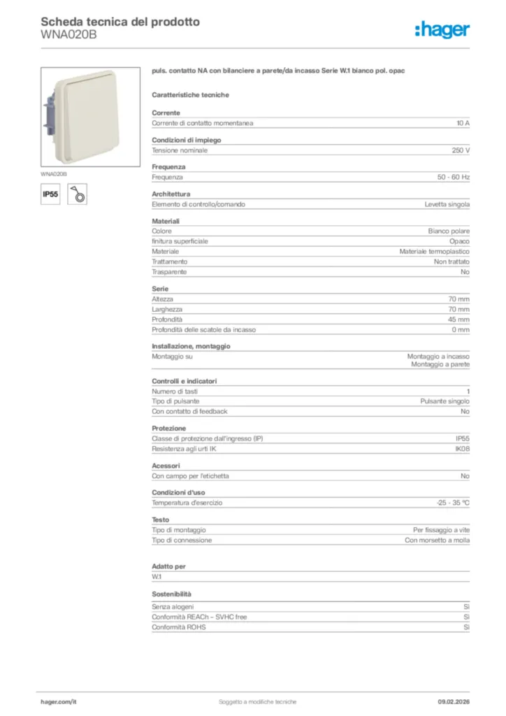Immagine Hager Scheda tecnica del prodotto WNA020B | Hager Italia