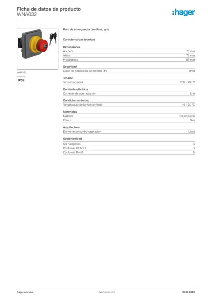 Imagen Hager Ficha de datos de producto WNA032 | Hager España
