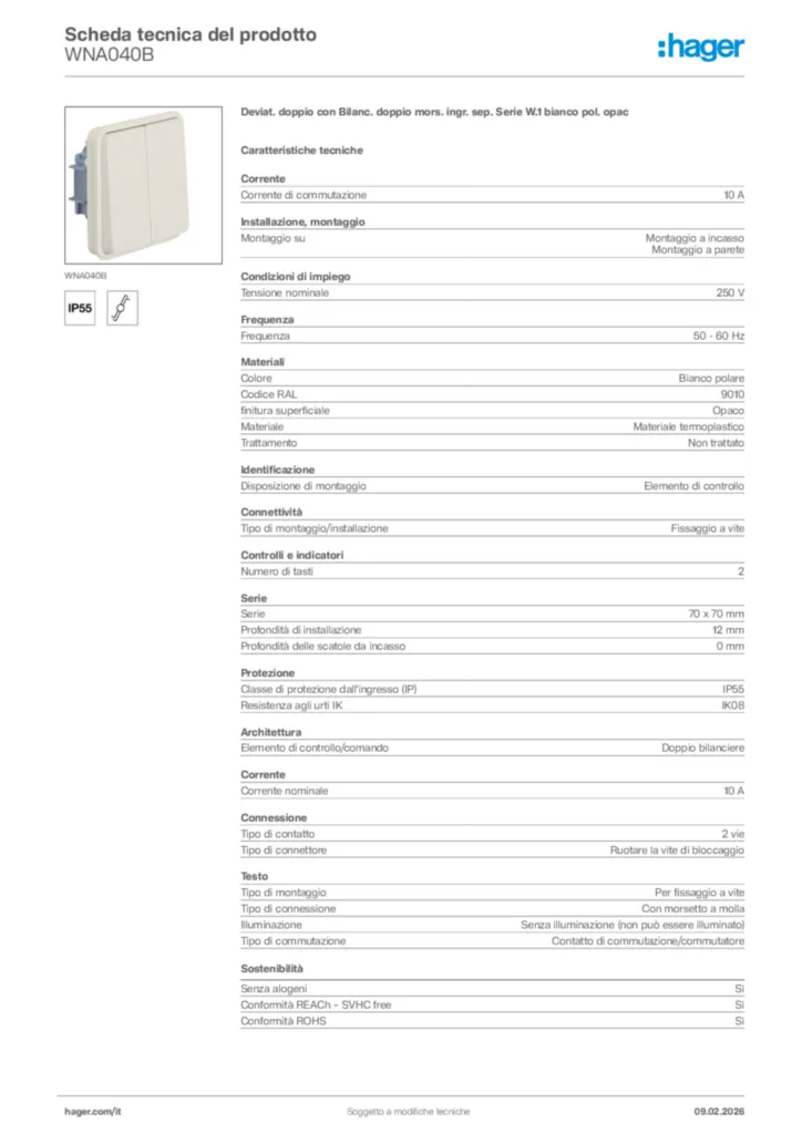 Immagine Hager Scheda tecnica del prodotto WNA040B | Hager Italia