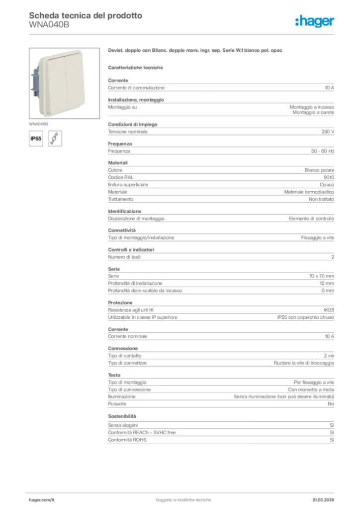 Immagine Hager Scheda tecnica del prodotto WNA040B | Hager Italia