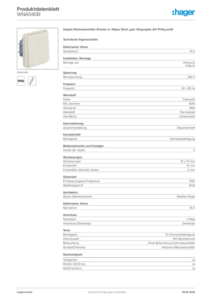 Bild Hager Produktdatenblatt WNA040B | Hager Deutschland