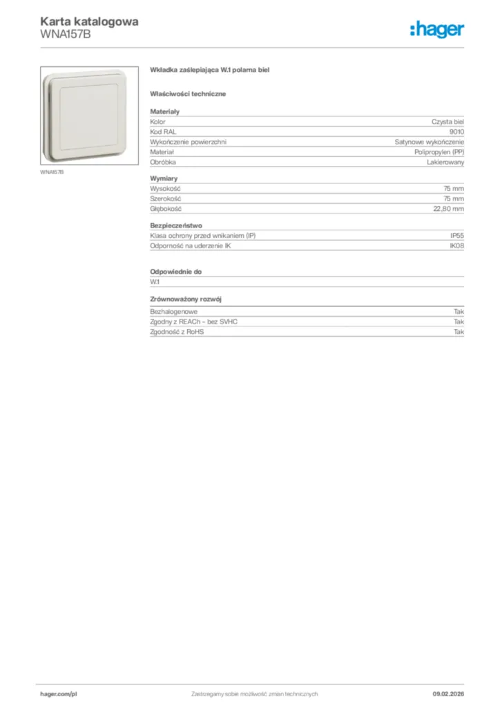 Zdjęcie Hager Karta katalogowa WNA157B | Hager Polska