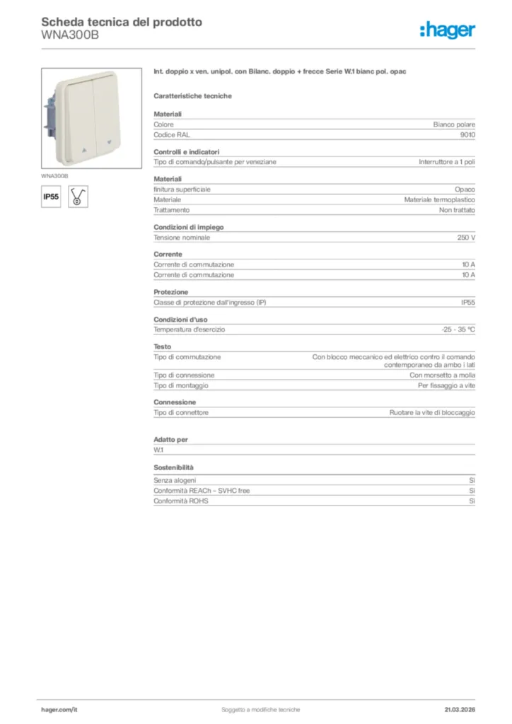 Immagine Hager Scheda tecnica del prodotto WNA300B | Hager Italia