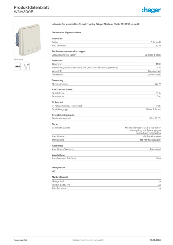 Bild Hager Produktdatenblatt WNA300B | Hager Deutschland