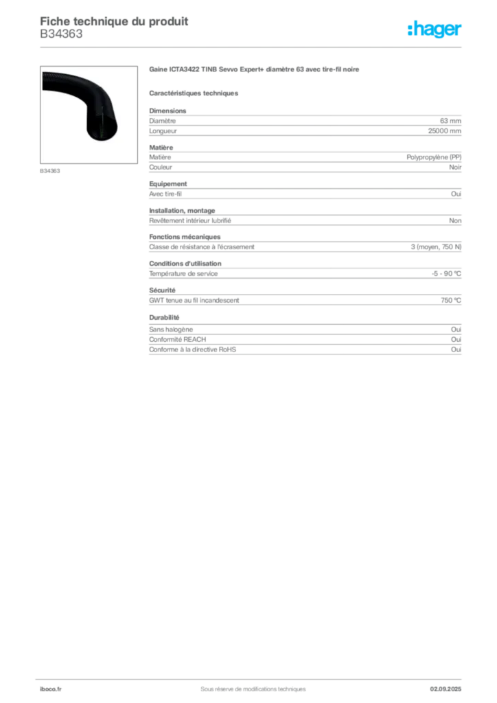 Image Iboco Fiche technique du produit B34363 | Hager France