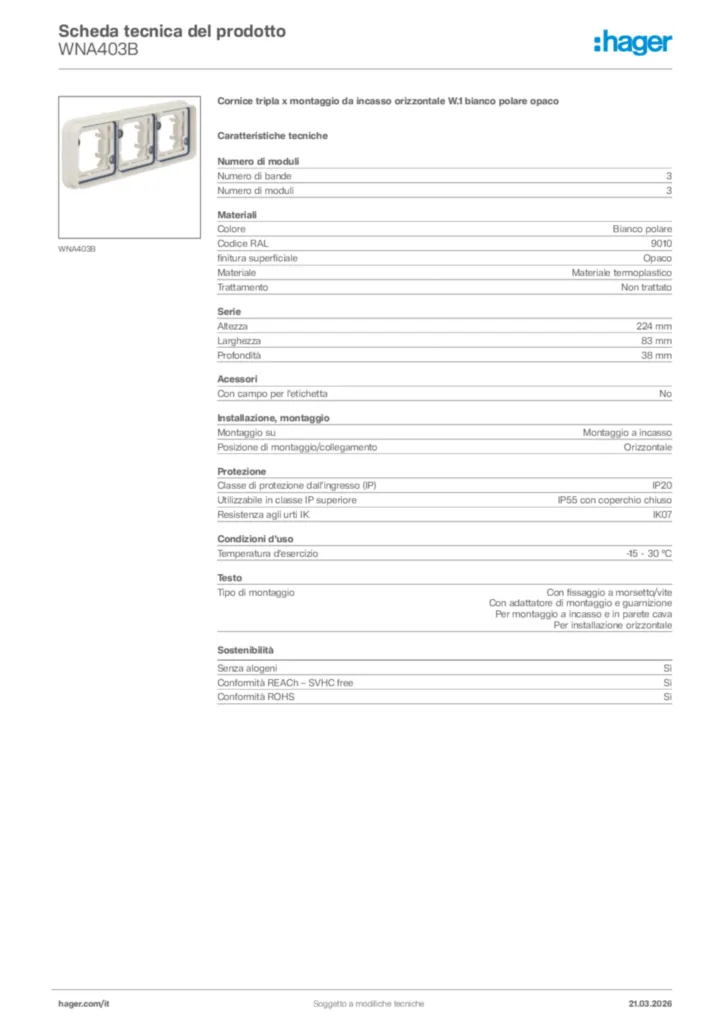 Immagine Hager Scheda tecnica del prodotto WNA403B | Hager Italia