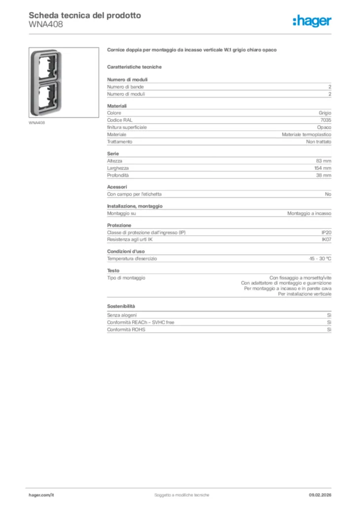 Immagine Hager Scheda tecnica del prodotto WNA408 | Hager Italia