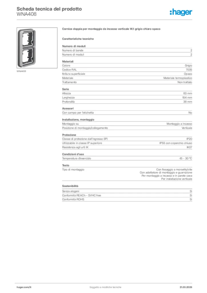 Immagine Hager Scheda tecnica del prodotto WNA408 | Hager Italia