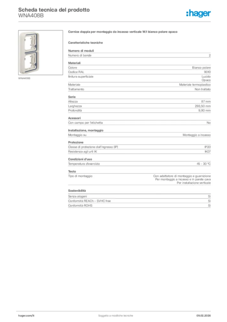 Immagine Hager Scheda tecnica del prodotto WNA408B | Hager Italia