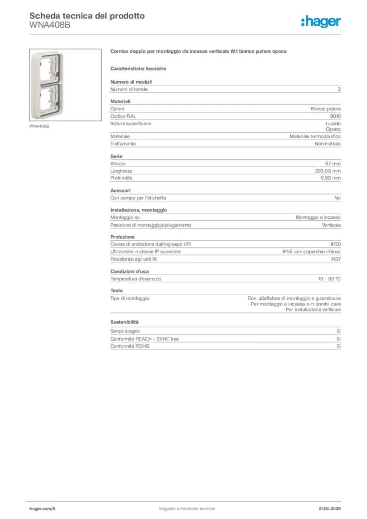 Immagine Hager Scheda tecnica del prodotto WNA408B | Hager Italia