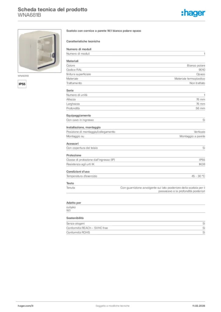 Immagine Hager Scheda tecnica del prodotto WNA681B | Hager Italia
