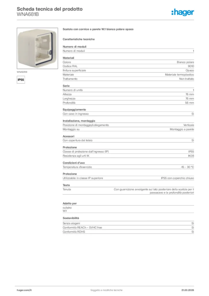 Immagine Hager Scheda tecnica del prodotto WNA681B | Hager Italia