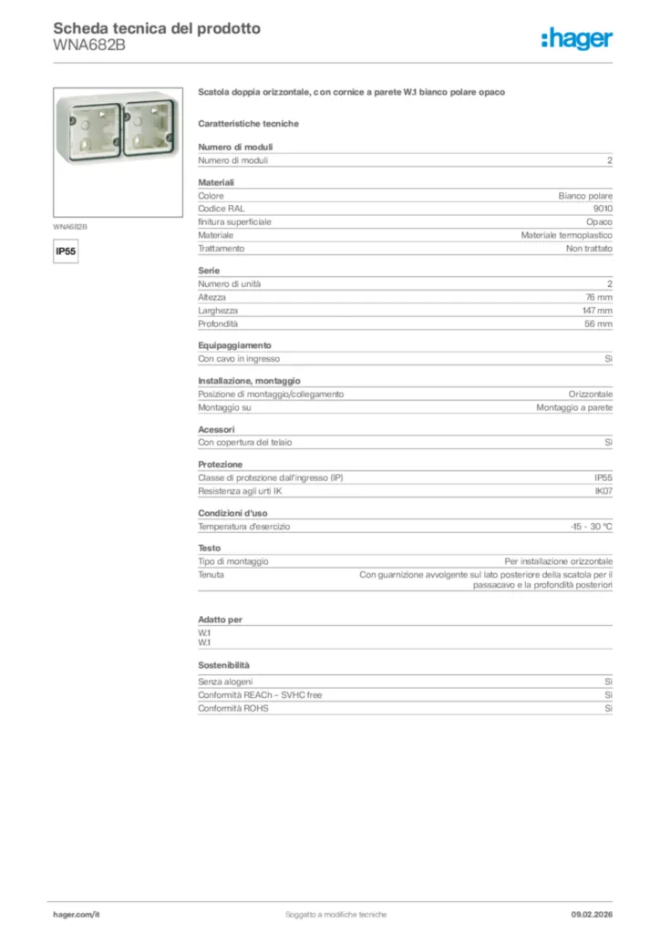 Immagine Hager Scheda tecnica del prodotto WNA682B | Hager Italia