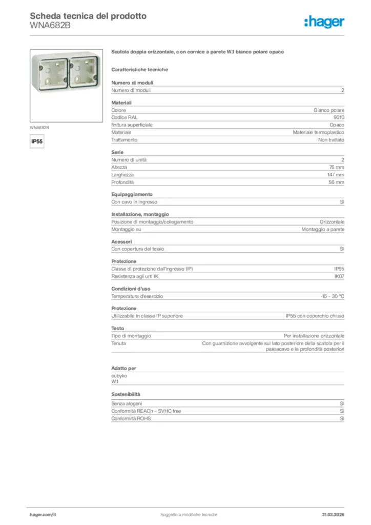 Immagine Hager Scheda tecnica del prodotto WNA682B | Hager Italia