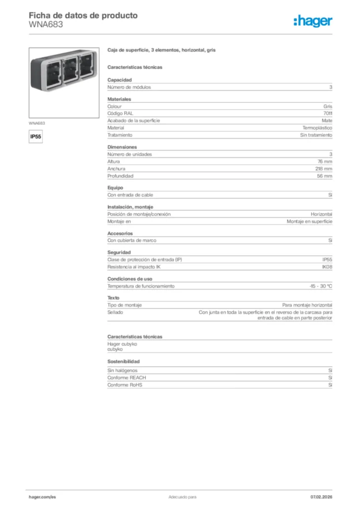 Imagen Hager Ficha de datos de producto WNA683 | Hager España
