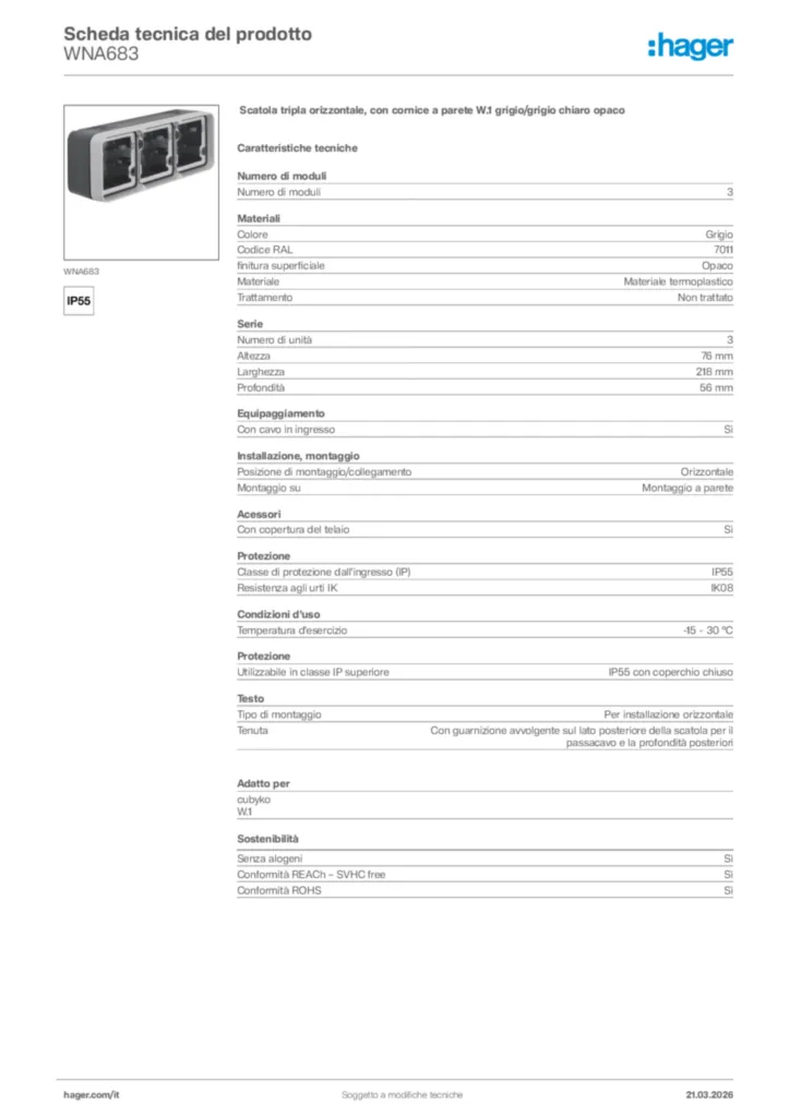 Immagine Hager Scheda tecnica del prodotto WNA683 | Hager Italia