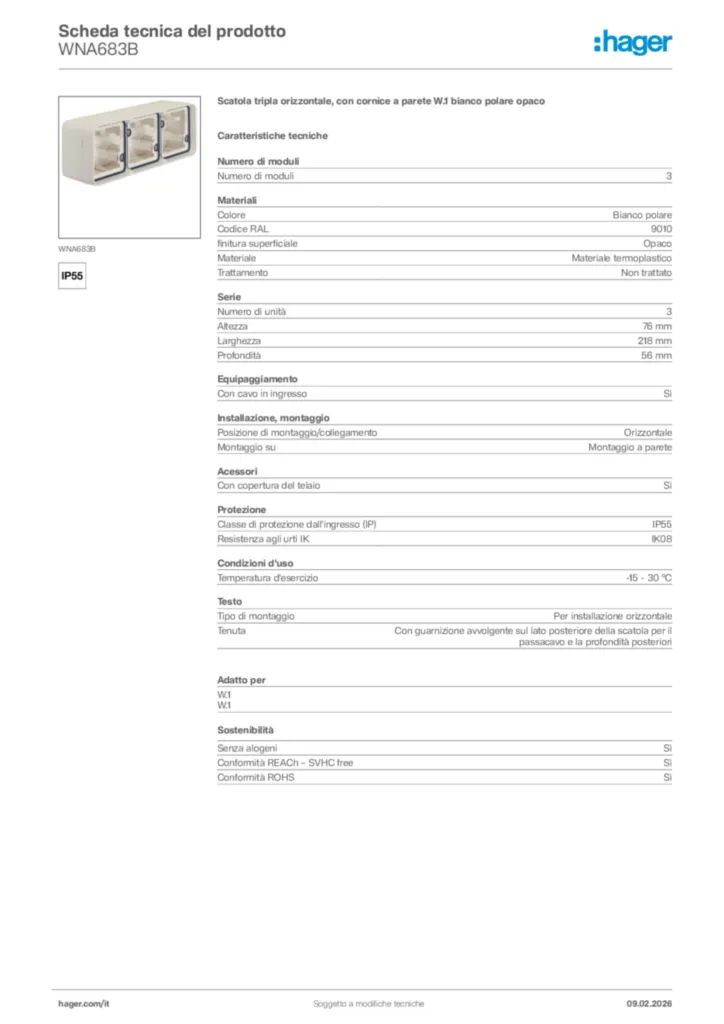 Immagine Hager Scheda tecnica del prodotto WNA683B | Hager Italia