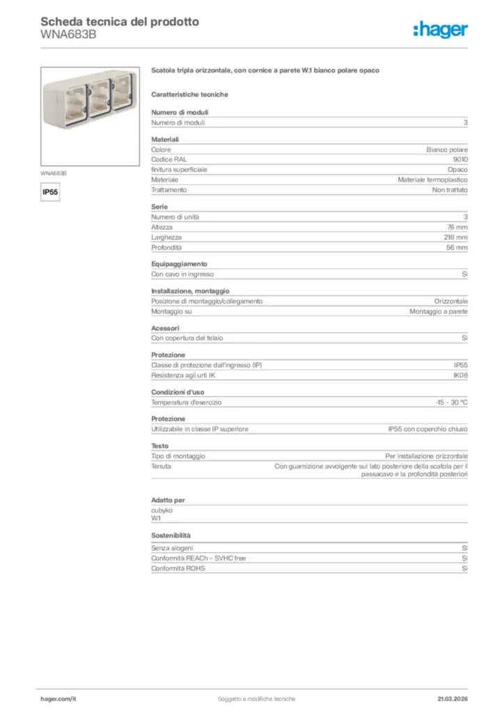 Immagine Hager Scheda tecnica del prodotto WNA683B | Hager Italia