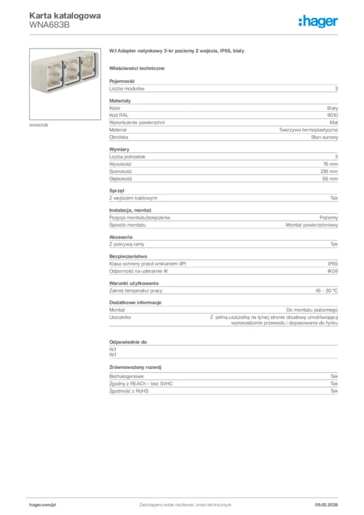 Zdjęcie Hager Karta katalogowa WNA683B | Hager Polska