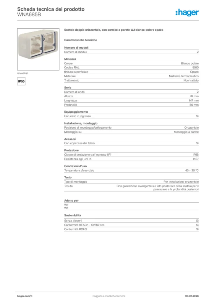 Immagine Hager Scheda tecnica del prodotto WNA685B | Hager Italia